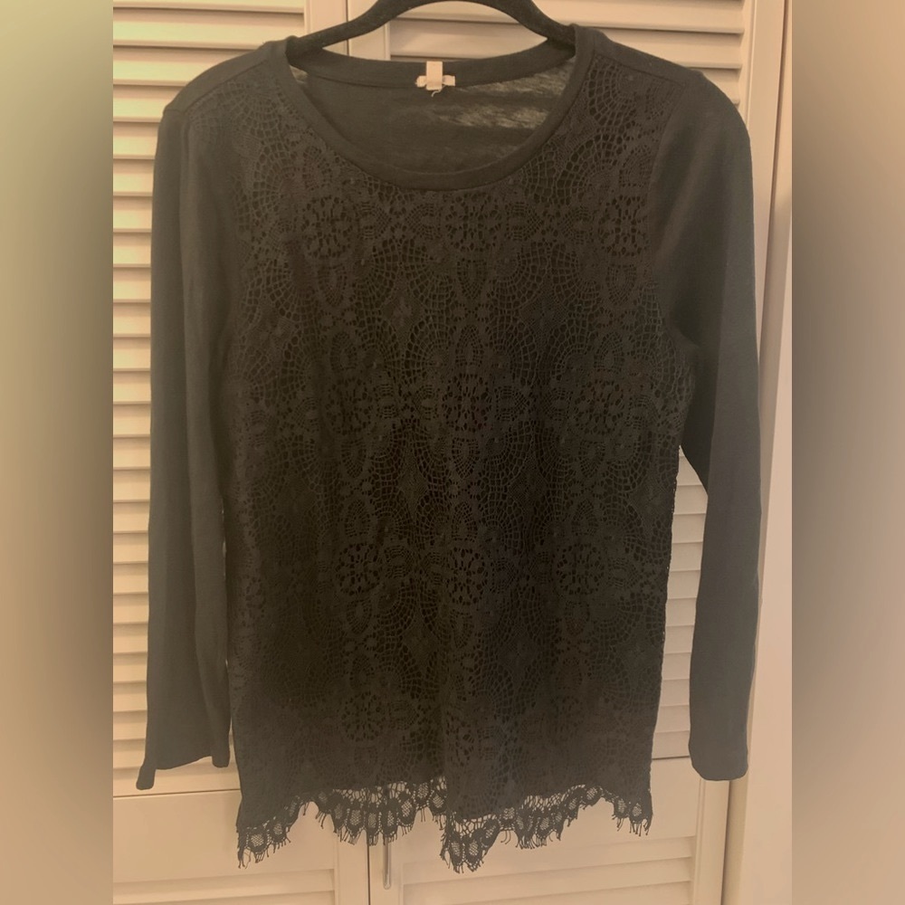 J. Crew Black Crochet Long Sleeve Shirt - M